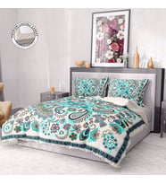 Monohome Premium Luxury Çift Kişilik Nevresim Takımı 3D Pamuk Saten Blue Paisley (Çok Renkli)