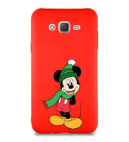 Samsung Galaxy J7 Soft Premier Kapak Mickey Mouse-G Tasarımlı Silikon Kılıf - Kırmızı (Şeffaf)