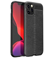 iPhone 12 Pro Kılıf Deri Desenli Kamera Korumalı Silikon (Siyah)
