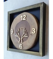 Markakanvas Doğal, Masif Eskitme Ahşap Çerçeveli,  Ceviz Ağacı Kare DUVAR , MASA Saati 30x30 cm