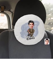 BK Gift Kişiye Özel İsimli Asker Karikatürlü Yuvarlak Araç Koltuk Yastığı-2