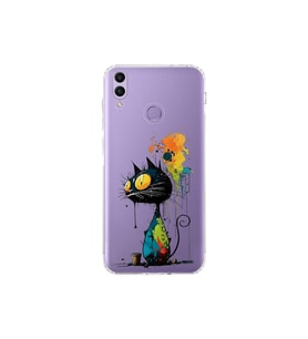 Honor 8C ile Uyumlu Splash Kedi Tasarımlı Şeffaf Silikon Kılıf