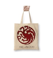 Casa Targaryen Got Fire Ve Blood Bez Çanta Uzun Saplı Alışveriş Çantası Plaj Çantası (Beyaz)