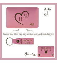 Pembe Renk, Kalbinizi Sevgilinize Armağan Edin! İsme ve Baş Harflere Özel Cüzdan & Anahtarlık Seti