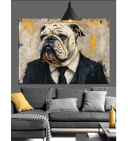 Takım Elbiseli Bulldog Dekoratif Kanvas - Mdf Ahşap Tablo