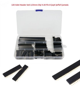 120 Adet Header Seti 2,54mm Dişi 4-20 Pin 8 Çeşit Şeffaf Çantada