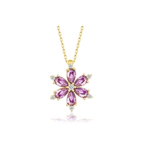 Gümüş Gold Mor Lotus Çiçeği Kadın Kolye CSR2180988