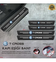Volkwagen T Cross Logolu Karbon Kapı Eşiği Koruyucu Suni Deri 4'lü Set