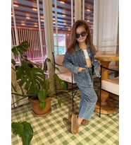 Cg Kids Denim Ceket ve Pantolon Unisex Alt Üst Takım Süper Kalite (Mavi)