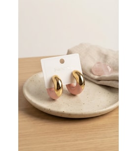 316L Çelik Gold Renk Pembe Halka Model Kadın Küpe 5886