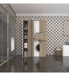 Kenzlife çamaşır-kurutma makinesi dolabı şahrur sol crd 187*120*60 çekmeceli banyo (Beyaz)