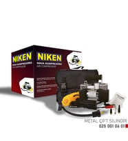 Hava kompresörü çift pistonlu metal gövde (çantalı) 12v araçlar için uyumlu Niken (Gri)