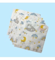 Pamuk Muslin Kumaş Bebek Ağız Mendili Bulut Ay Desen(25x25Cm) (Çok Renkli)