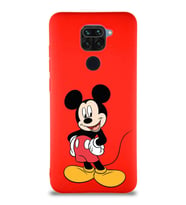 Xiaomi Redmi Note 9 Soft Premier Kapak Mickey Mouse-E Tasarımlı Silikon Kılıf - Kırmızı (Şeffaf)