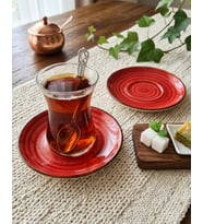 MADAM İZMİR Winter 6'lı Çay Tabağı - Modern Spiral Desenli Şık Sunum Tabağı (Nar Çiçeği)