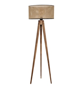 TRİPOD LAMBADER YANIK SİLİNDİR RATTAN ABAJURLU