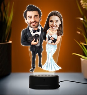Kişiye Özel Fotoğraflı En Müthiş Çift Tasarımlı Karikatür 3D Led Lamba (Beyaz)