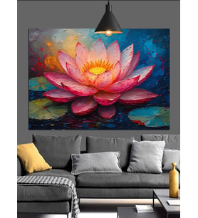 Pembe Nilüfer Çiçek Lotus Dekoratif Kanvas - Mdf Ahşap Tablo