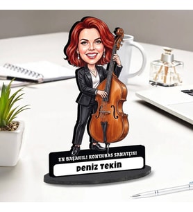 Kontrbas Sanatçısı Kadına Hediye Kişiye Özel Karikatürlü Biblo