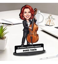 Kontrbas Sanatçısı Kadına Hediye Kişiye Özel Karikatürlü Biblo