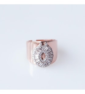 Ö Harfi Baget Taşlı Rose Gold Kaplama Gümüş Yüzük