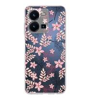PrintiFy Vivo Y22s Uyumlu Kamera Korumalı Floral Kırmızı Tasarımlı Şeffaf Silikon Kılıf