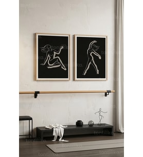 Dans Temalı Minimal Line Art 2'li Ahşap Çerçeveli Tablo Seti