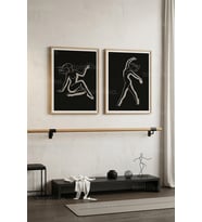 Dans Temalı Minimal Line Art 2'li Ahşap Çerçeveli Tablo Seti