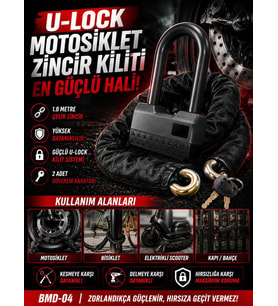 1.8M Motosiklet Zincir Kilidi U-Lock Çelik Güvenlik Kilidi Kesilmeye ve Delinmeye Dayanıklı