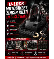 1.8M Motosiklet Zincir Kilidi U-Lock Çelik Güvenlik Kilidi Kesilmeye ve Delinmeye Dayanıklı