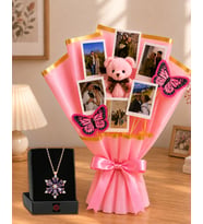 Kişiye Özel 6 Fotoğraflı Ayıcıklı Pembe Kelebek Buketi Fotoğraflı Ayıcık Buketi Kelebekli Ve Lotus Kolye