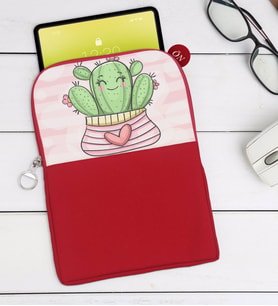 BK Gift Kaktüs Tasarımlı Taşınabilir Koruyucu Tablet Kılıfı & Organizer Çanta - Kırmızı-1