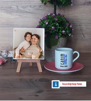 Babaya Hediye Fotoğraflı Dekoratif Taş, Ahşap Altlıklı Türk Kahvesi Fincanı Hediye (Model 6)