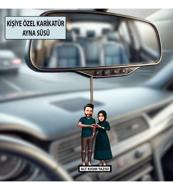 Sevgiliye Özel Karikatür Ayna Süsü – Sevgililer Günü Hediyesi Araç İçi Süs
