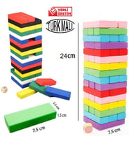 Ahşap Jenga 54 Parça Denge ve Beceri Oyunu Renkli Jenga Ahşap Renkli Denge Blokları Büyük Boy