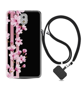 Samsung Note 3 4 5 8 9 20 Ultra 10 Lite Kılıf Boyun Askılı Silikon Pink Flowers 3 1393