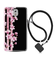 Samsung Note 3 4 5 8 9 20 Ultra 10 Lite Kılıf Boyun Askılı Silikon Pink Flowers 3 1393