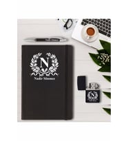 Kişiye Özel Desen içinde Harf Tasarımlı  Defter - Kalem  ve Çakmak Seti (Model 1)