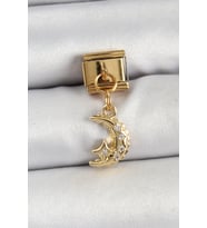 316L Çelik Sallantılı Zirkon Taşlı Ay Model Gold Renk Nomination Charm - TJ-BC1431