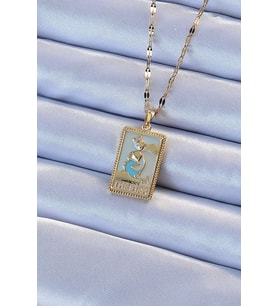 316L Çelik Zincir Altın Renk Mavi Mineli Tarot Kolye 5886 - HPSBYI2615-7212
