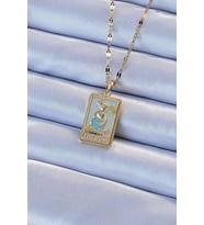 316L Çelik Zincir Altın Renk Mavi Mineli Tarot Kolye 5886 - HPSBYI2615-7212