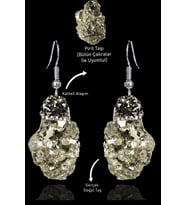 Sertifikalı Zirkon Taşlı Model Ham İşlenmemiş Pirit Taşı Küpe (Gri)