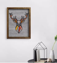 BK Home Geyik Tasarımlı Doğal Masif Ahşap Çerçeveli Tablo 45x65cm-2