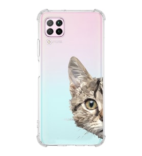 Huawei P40 Lite Uyumlu Köşe Korumalı Antişok Kapak Catface Tasarımlı Şeffaf Silikon Kılıf