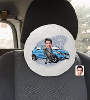 BK Gift Kişiye Özel Plakalı Erkek Opel Mokka Karikatürlü Yuvarlak Araç Koltuk Yastığı-2