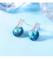 Monemel Swarovski Taşlı  Mavi Yuvarlak Küpe (Altın Kaplama)