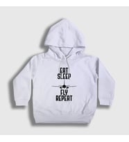 Presmono Unisex Çocuk Beyaz Eat Sleep Fly Repeat Pilot Airplane Uçak Kapüşonlu Sweatshirt 398777tt (Beyaz)
