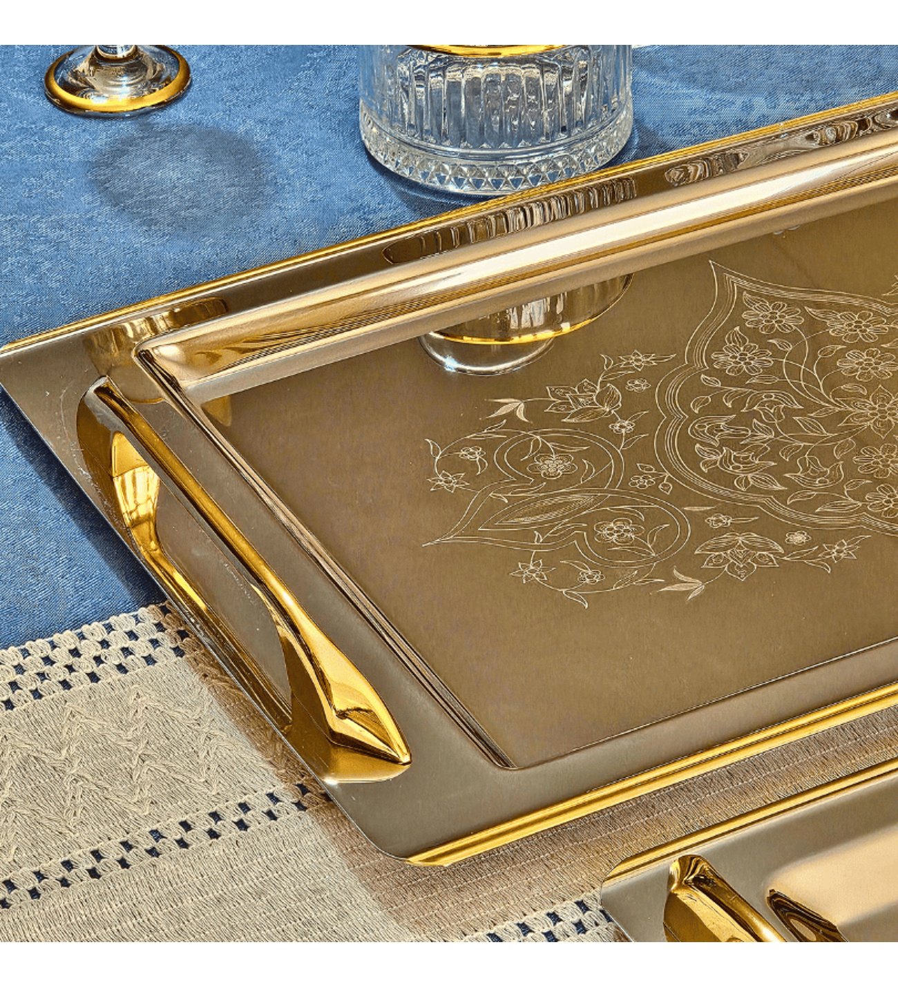 Sudedi Home Tuğba Gold Kaplama 1MM Paslanmaz Çelik 2li Tepsi 18/10