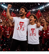 BK Gift Kişiye Özel Türkiye Taraftar Temalı 2026 Dünya Kupası Tasarımlı Baba&Oğul Tişört Seti-6, Tek Yürek Milli Takım Ruhu