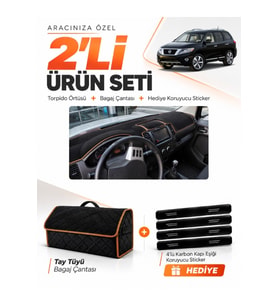NİSSAN PATHFİNDER (2005-2014) Uyumlu Torpido Örtüsü + Tay Tüyü Bagaj Çantası + Sticker Seti - Siyah Kahverengi